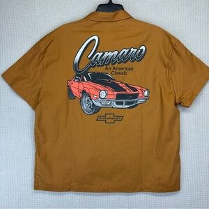 NWT GM Chevrolet Camaro SS Short Sleeve Graphic Print Work Shirt Button Mens Med